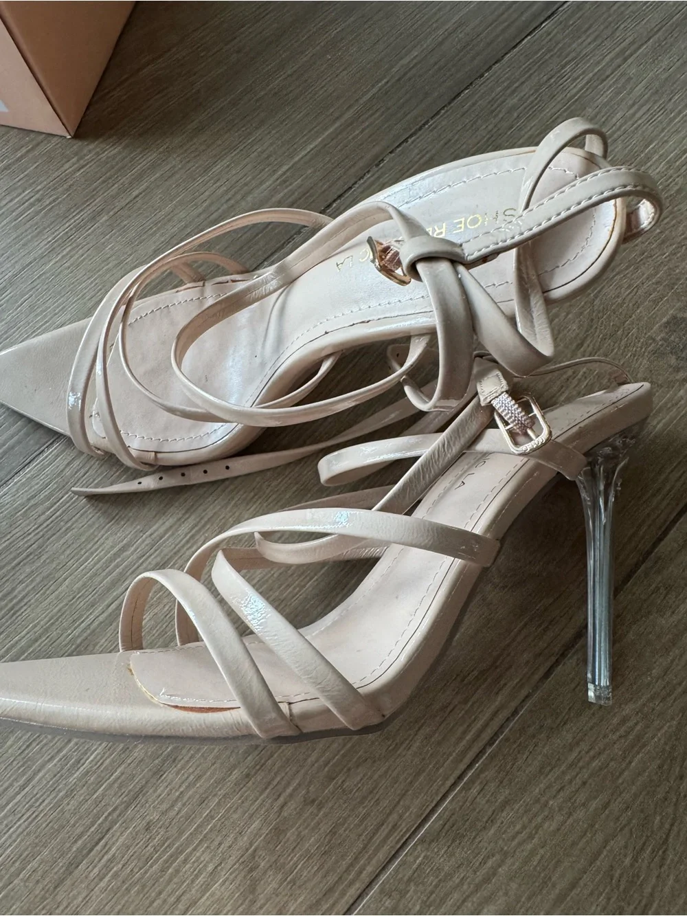 NWOT Republic LA Nude Strappy Clear Stiletto Heels